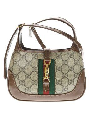 Gucci Jackie GG Supreme Mini Shoulder Bag Brown Beige Leather Gold